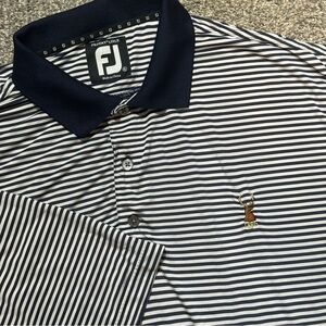 Footjoy Prodry Lisle Polo Men’s XL Navy Blue and White Striped Golf Polo